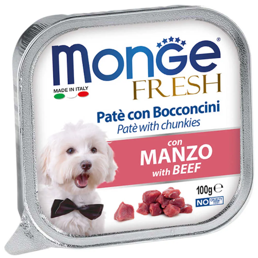 Monge Fresh Beef Pate With Chunkies Tray Dog Food 100g dog toys interactive dog toy plush dog toy dog rope toy squeaky toy