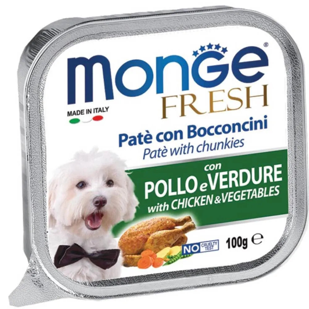 Monge Fresh Chicken & Vegetables Pate with Chunkies Tray Dog Food 100g dog toys interactive dog toy plush dog toy dog rope toy squeaky toy