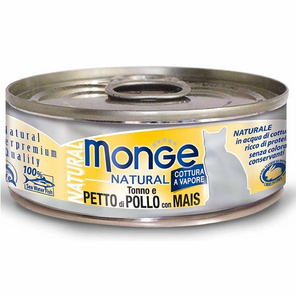 Monge Natural Tuna & Chicken With Corn Canned Cat Food 80g natural cat food soft cat treats freeze dried cat food organic cat treats indoor cat food