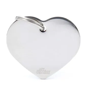 My Family USA Pet Tag - Basic Chrome - Heart Chromed Brass - Large dog accessories dog collar dog leash dog bowtie dog backpack