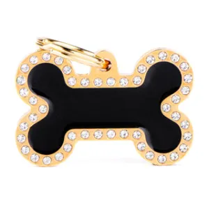 My Family USA Pet Tag - Bones Apoxie & Strass "Glam" - Black Glam Gold Bone - Large dog accessories dog collar dog leash dog bowtie dog backpack
