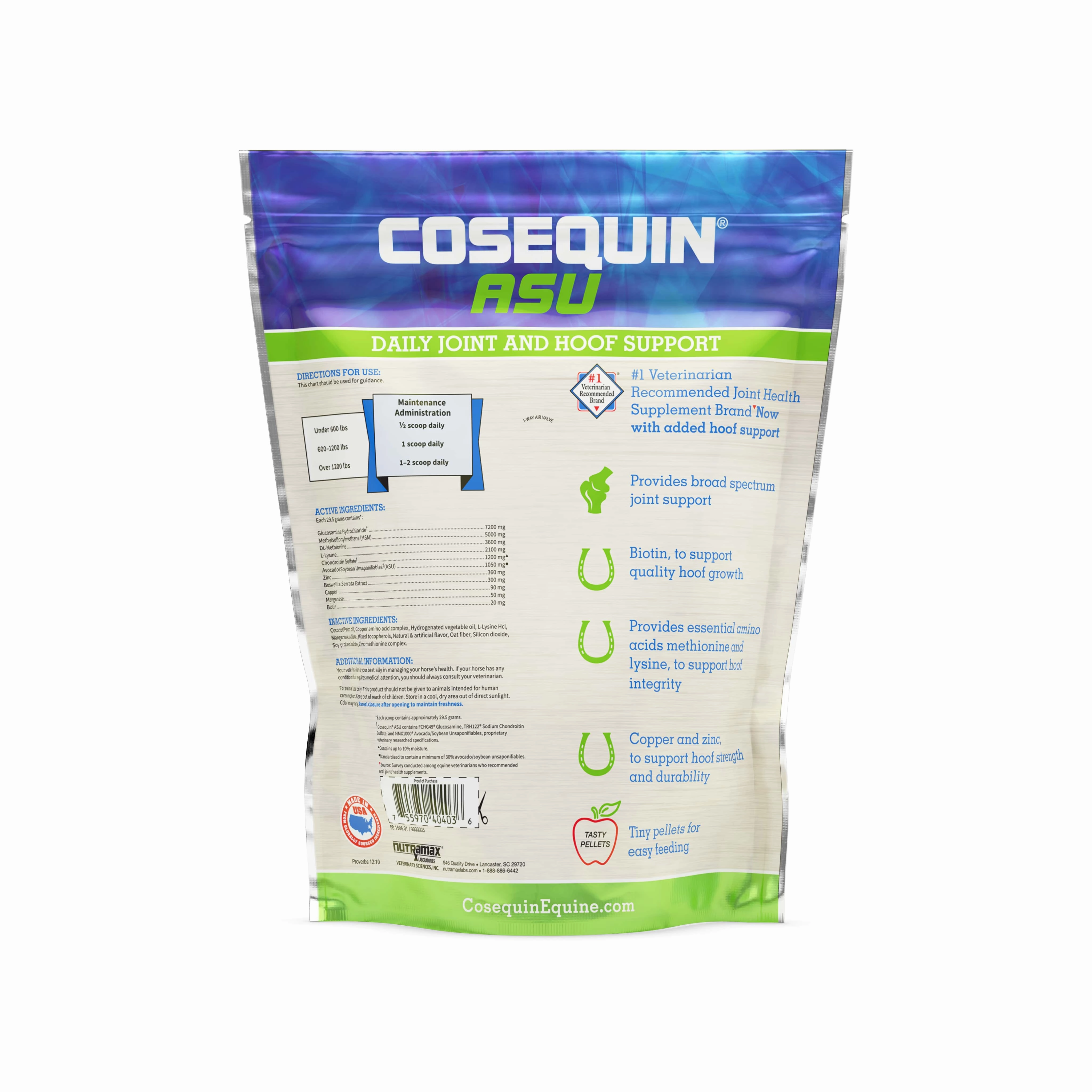Nutramax Cosequin ASU Joint & Hoof Pellets Joint Health Supplement for Horses