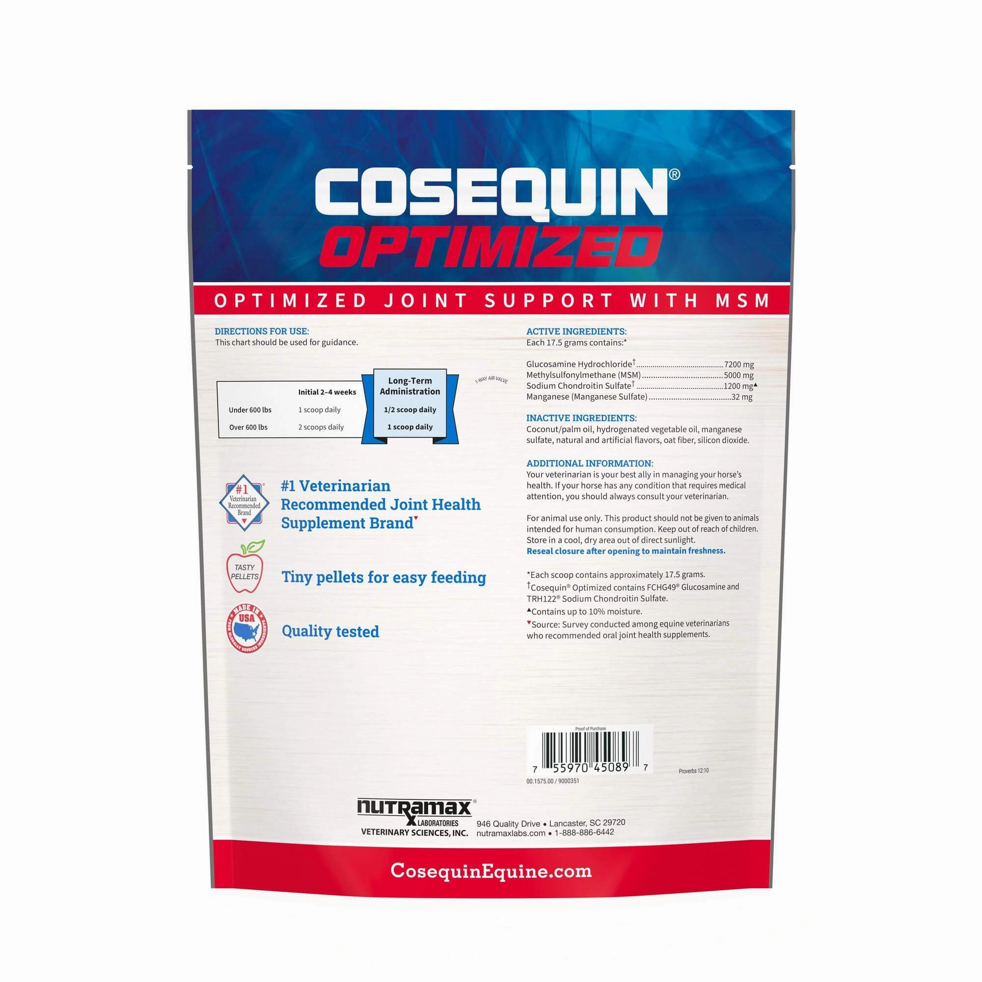 Nutramax Cosequin Optimized Pellets with MSM Joint Health Supplement for Horses, 1400 Grams