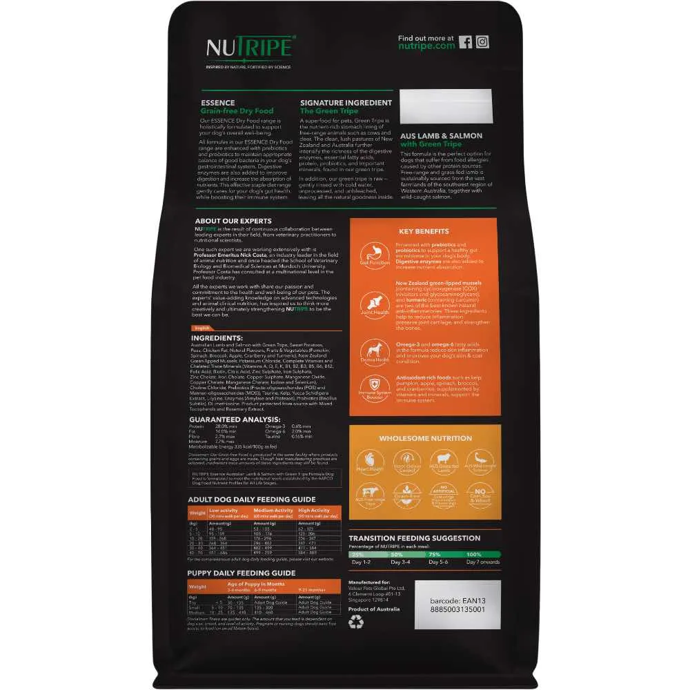 Nutripe Essence Australian Lamb & Salmon with Green Tripe Grain-Free Dry Dog Food