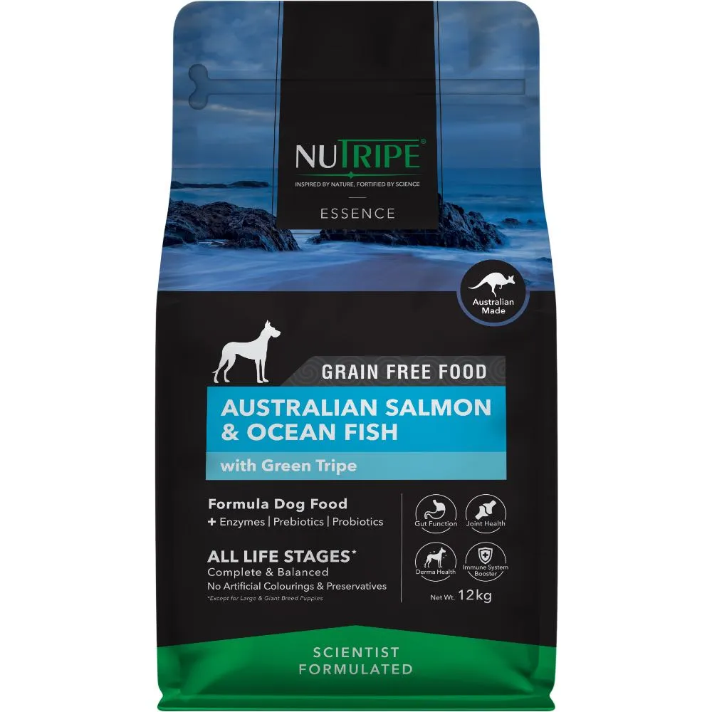 Nutripe Essence Australian Salmon & Ocean Fish with Green Tripe Grain-Free Dry Dog Food dog toys interactive dog toy plush dog toy dog rope toy squeaky toy