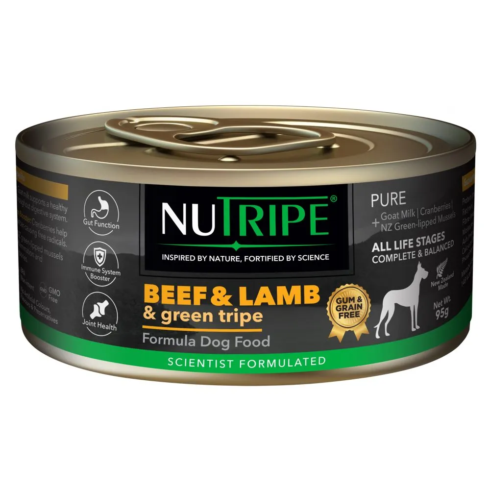 Nutripe Pure Beef, Lamb & Green Tripe Gum & Grain-Free Canned Dog Food 95g canned dog food wet dog food grain free dog food dog food with gravy beef dog food