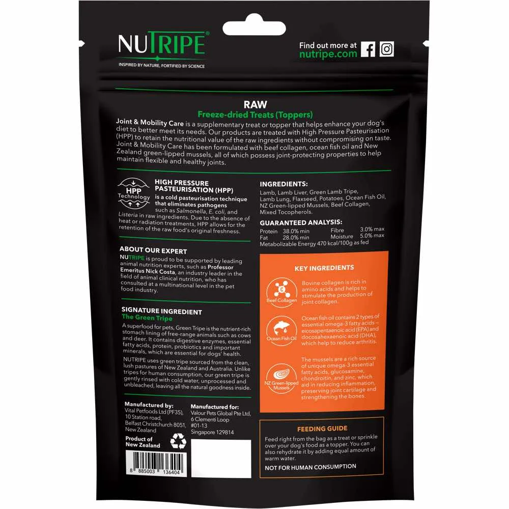 Nutripe Raw Joint & Mobility Care Lamb With Green Tripe Freeze-Dried Dog Treats (Toppers) 50g