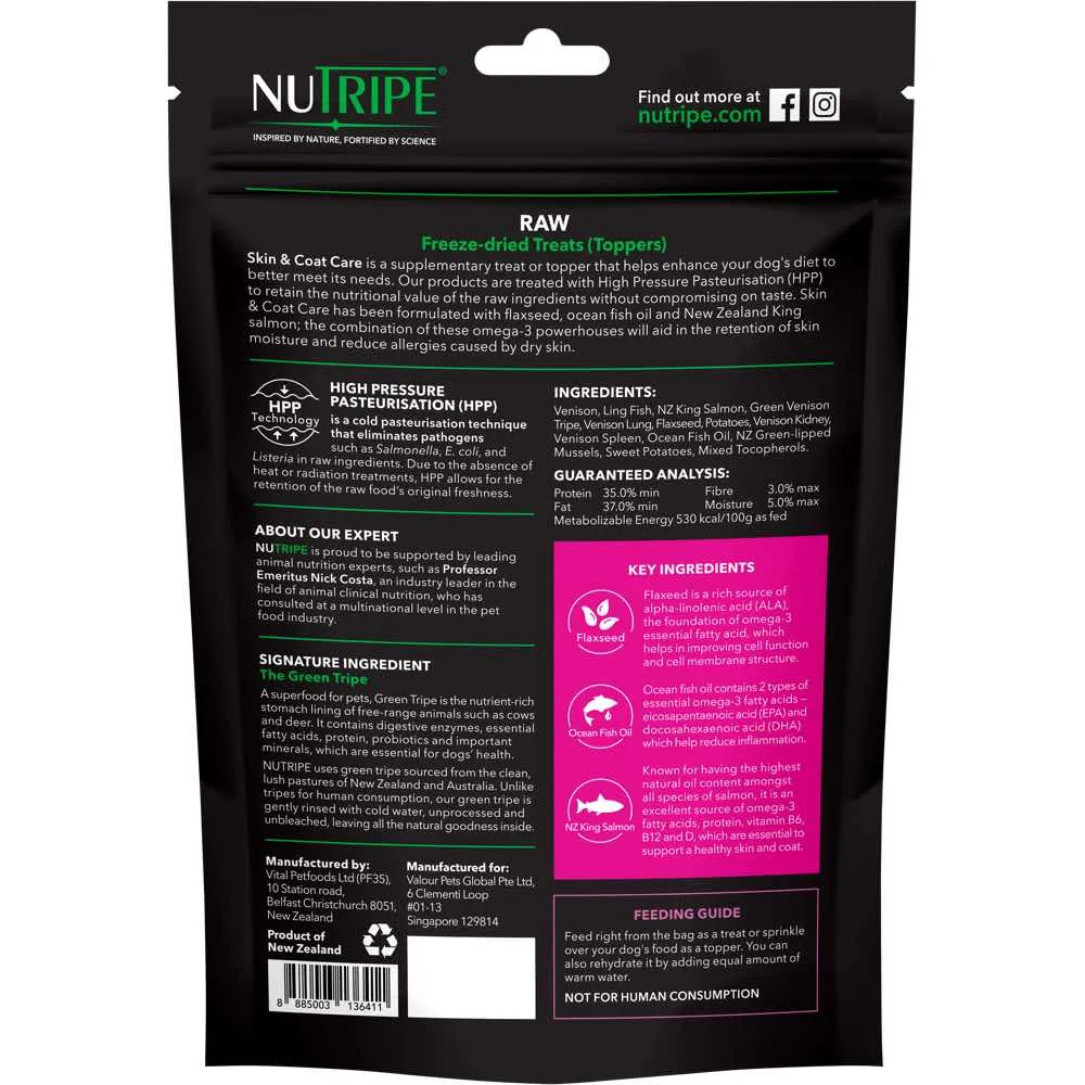 Nutripe Raw Skin & Coat Care Venison With Green Tripe Freeze-Dried Dog Treats (Toppers) 50g