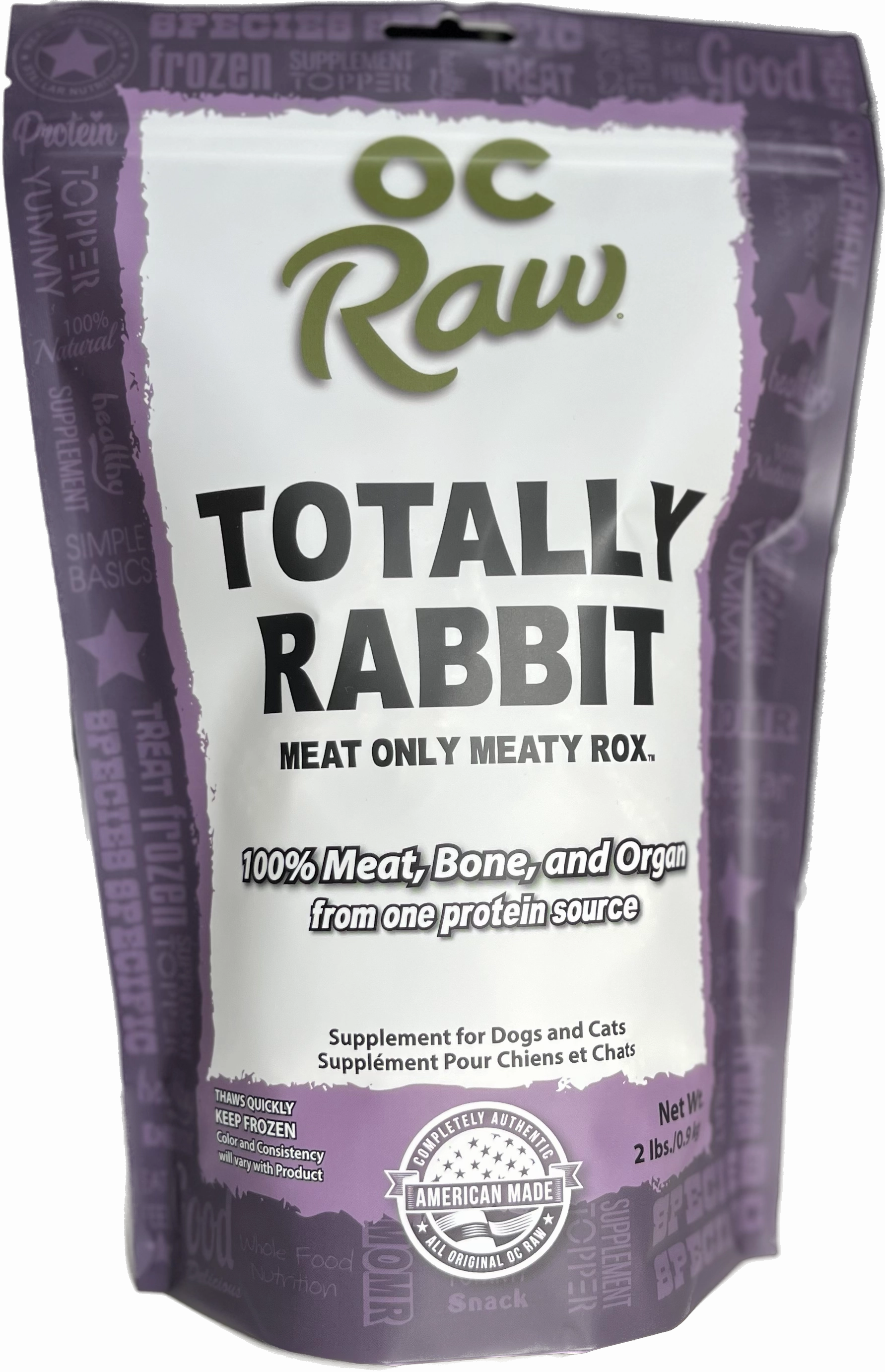 OC Raw Frozen Dog & Cat Food Meaty Rox - Totally Rabbit 2lb Bag livestock health goat wellness poultry spray cattle health aid goat nutrition