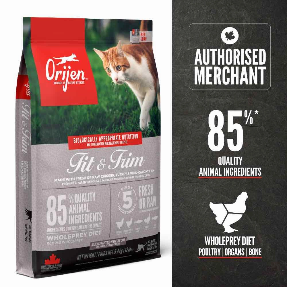 ORIJEN Fit & Trim Adult Grain-Free Dry Cat Food natural cat food soft cat treats freeze dried cat food organic cat treats indoor cat food