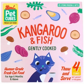 PetCubes Gently Cooked Kangaroo & Fish Frozen Cat Food 1.28kg natural cat food soft cat treats freeze dried cat food organic cat treats indoor cat food
