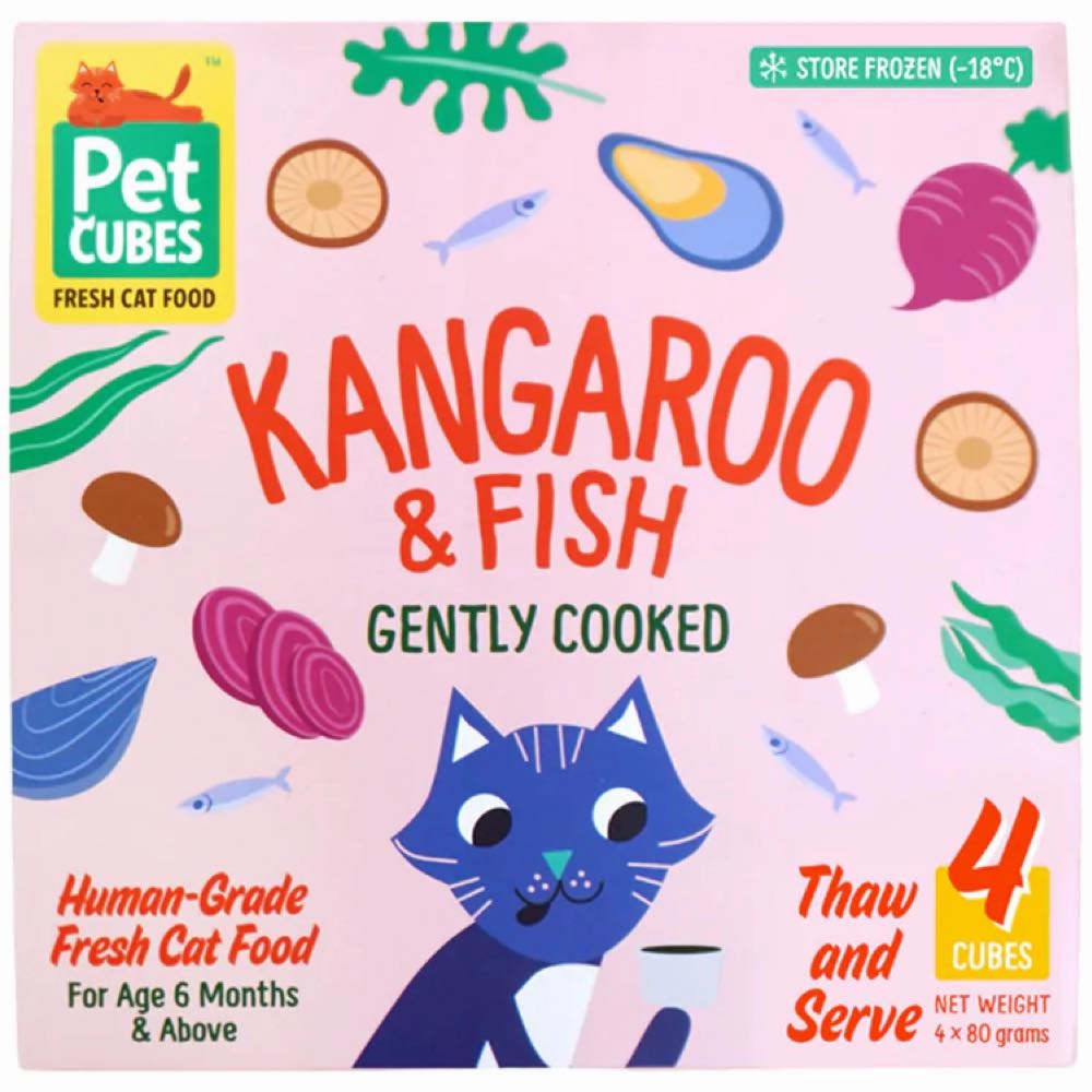PetCubes Gently Cooked Kangaroo & Fish Frozen Cat Food 1.28kg natural cat food soft cat treats freeze dried cat food organic cat treats indoor cat food