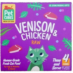 PetCubes Raw Venison & Chicken Frozen Cat Food 1.28kg natural cat food soft cat treats freeze dried cat food organic cat treats indoor cat food