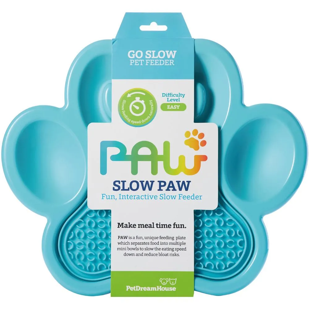 PetDreamHouse PAW 2-In-1 Interactive Slow Feeder For Cats & Dogs (Blue Paw) dog puzzle toy dog slow feeder dog treat ball dog brain toy dog feeder toy