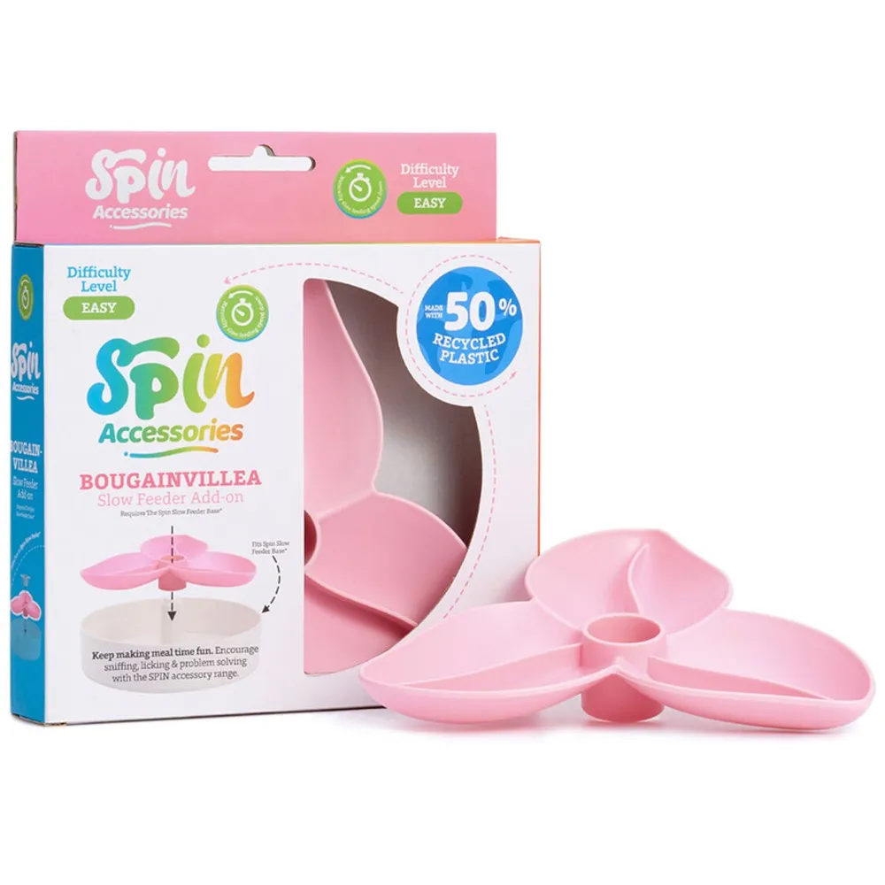 PetDreamHouse SPIN Accessories Interactive Slow Feeder Add-On For Cats & Dogs (Baby Pink Bougainvillea) dog bones rawhide chew sticks dog jerky bacon bone