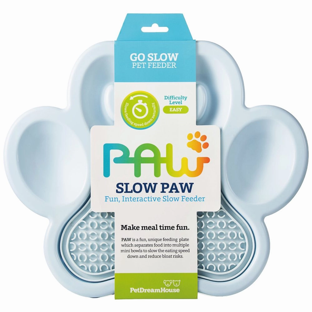 PetDreamHouse PAW 2-In-1 Interactive Slow Feeder For Cats & Dogs (Baby Blue Paw) cat leash cat bowtie cat hat cat bandana cat costume
