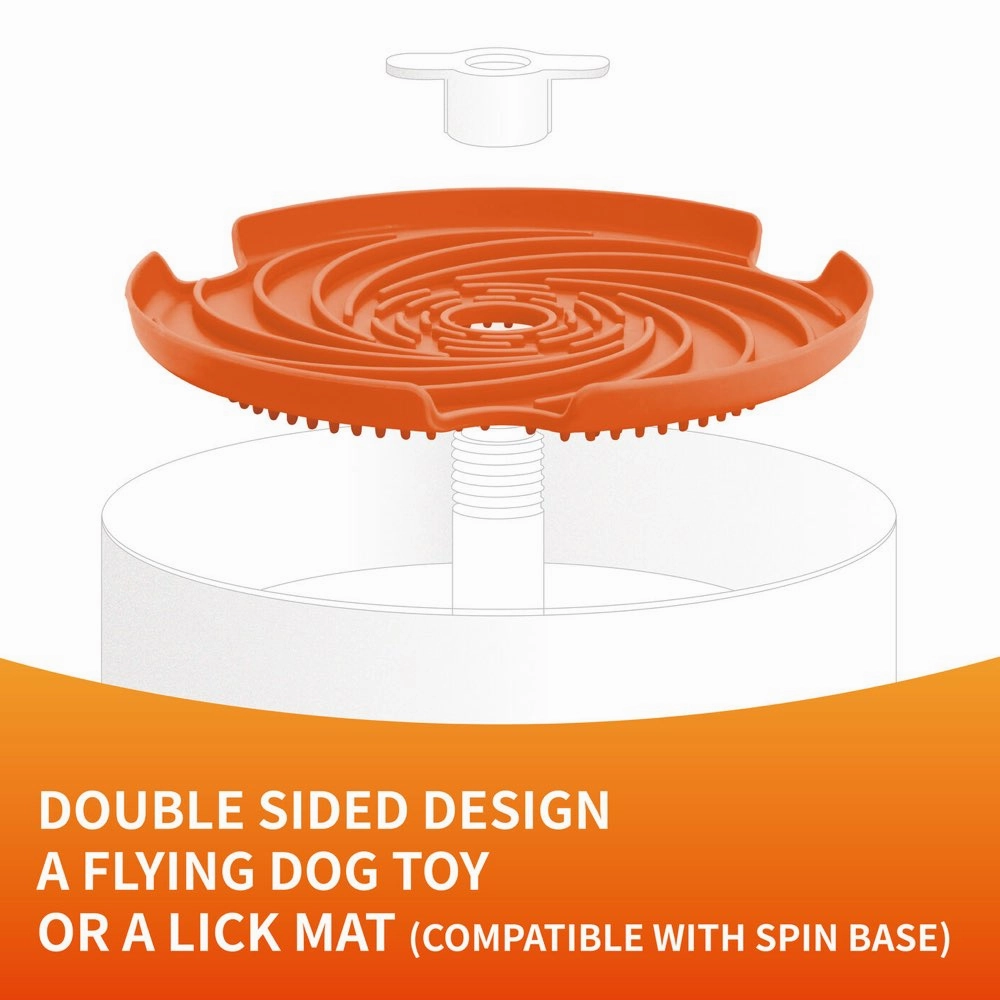 PetDreamHouse SPIN Accessories Interactive Slow Feeder Add-On For Cats & Dogs (Orange Flying Disc)