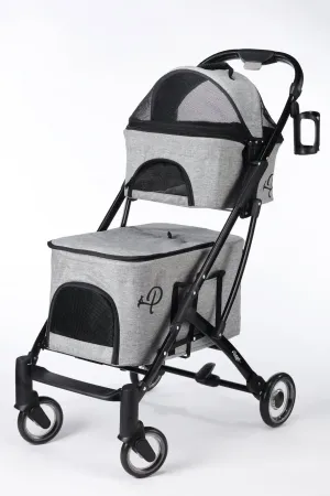 Petique Deluxe Double Decker Pet Stroller - Gray dog pain relief hip joint supplement senior dog care pet arthritis aid dog skin supplement