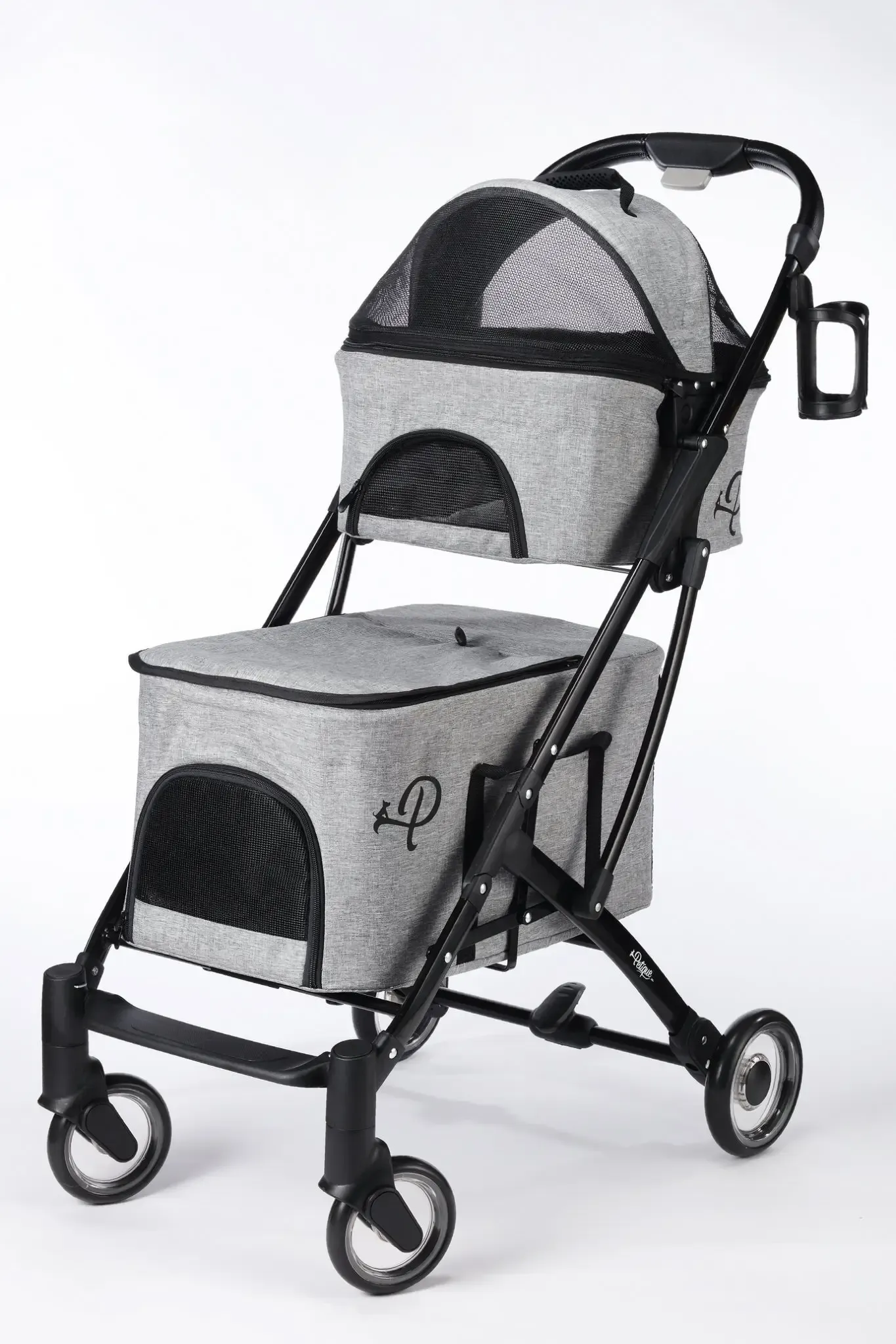 Petique Deluxe Double Decker Pet Stroller - Gray dog pain relief hip joint supplement senior dog care pet arthritis aid dog skin supplement