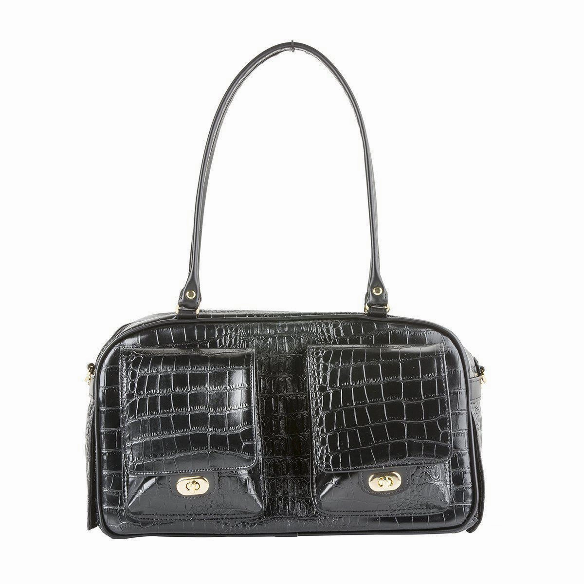 Petote Marlee Dog Carrier Black Croco dog bowtie leather collar dog charm dog party wear dog scarf set