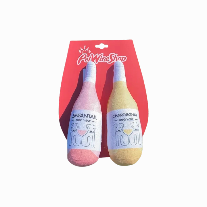 PetWineShop Chardognay   Zinfantail Anise Plush Series Dog Wine Chew Toy 2pk