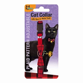 Plaid Pattern Adjustable Cat Collar - With Bell and Bow Tie cat scratchers cat towers cat window perch cat heating pad cat calming spray