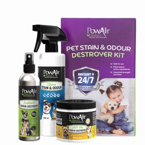 PowAir Pet Stain & Odor Destroyer Kit cat scratchers cat towers cat window perch cat heating pad cat calming spray