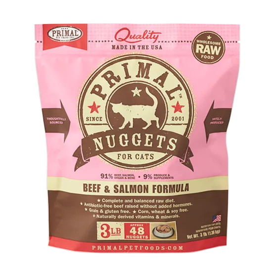 Primal Beef & Salmon Nuggets Frozen Cat Food cat treats toys for cats cat hair remover cat cleaning supplies cat food bowl