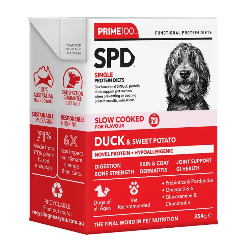 Prime100 SPD Slow Cooked Duck & Sweet Potato Wet Dog Food 354g dog sweater dog tuxedo dog dress holiday dog outfit dog birthday shirt