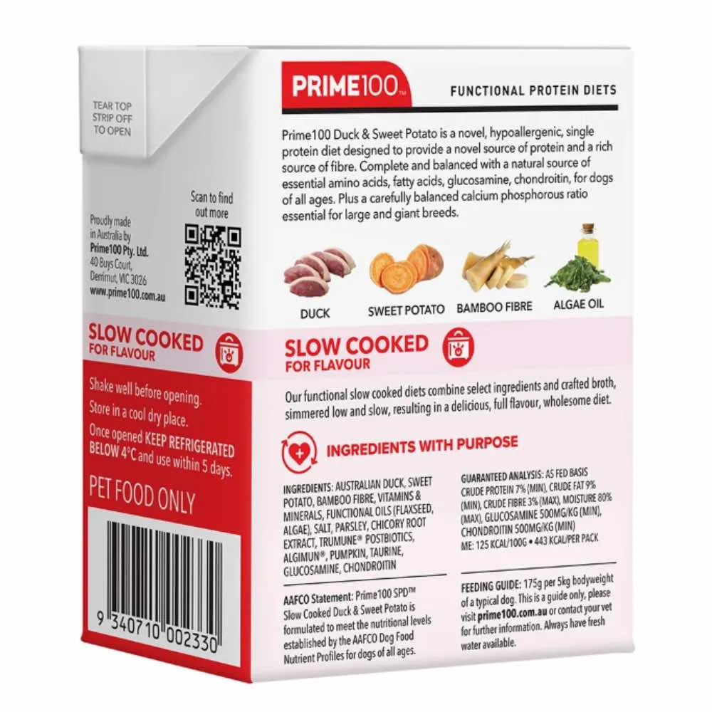 Prime100 SPD Slow Cooked Duck & Sweet Potato Wet Dog Food 354g