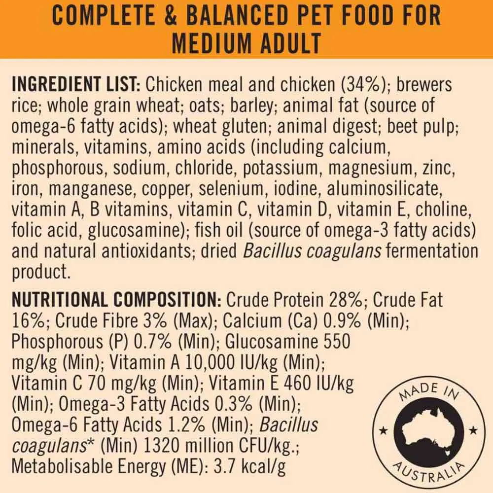 Pro Plan Medium Adult Chicken Formula with Probiotics Dry Dog Food 15kg