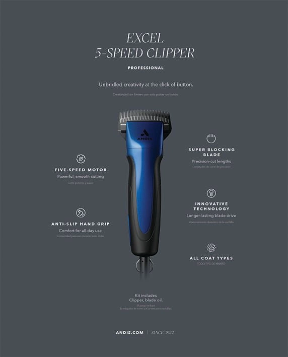 ProClip Excel 5-Speed Clipper with Super Blocking Blade, Indigo Blue