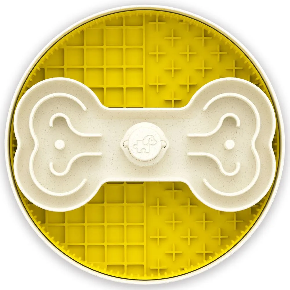 Puzzle Feeder Lick Interactive Dog Bowl (Yellow) dog bones rawhide chew sticks dog jerky bacon bone