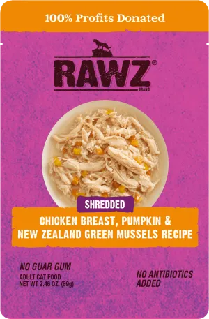 RAWZ Shredded Chicken Breast, Pumpkin & Green Mussels Wet Cat Food Pouch cat supplies cat house cat tree cat feeder cat collar