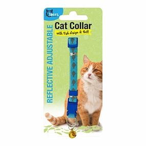 Reflective Adjustable Cat Collar with Fish Design and Bell, Assorted Colors, 7-11"L cat scratchers cat towers cat window perch cat heating pad cat calming spray