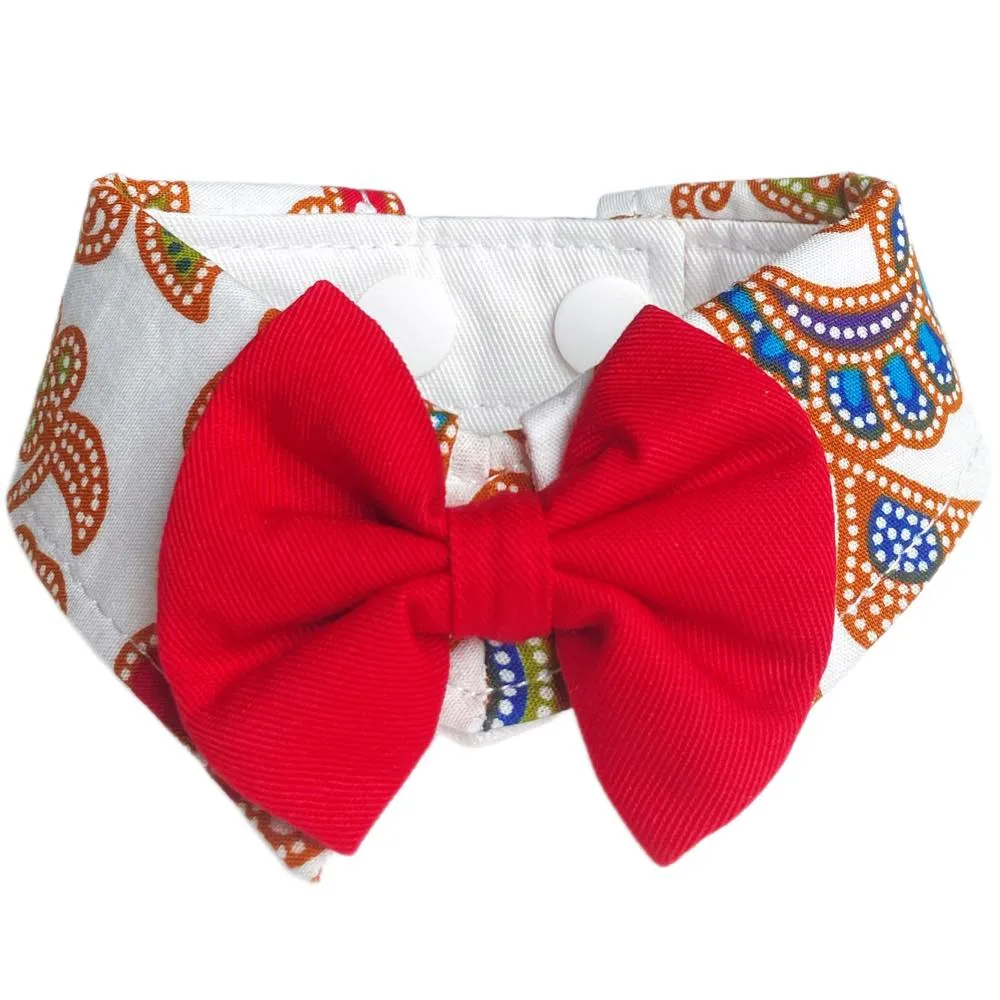 RuffCo Handcrafted Bowtie Button Collar For Cats & Dogs (White Batik) puppy food dog jerky treats dog dental treats dog chicken strips organic dog food