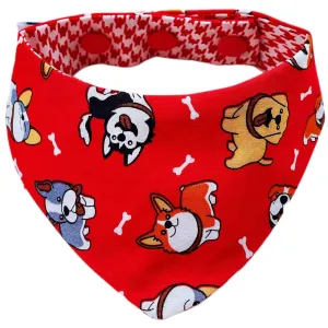 RuffCo Handcrafted Reversible Bandana For Cats & Dogs (Red Puppies) puppy food dog jerky treats dog dental treats dog chicken strips organic dog food