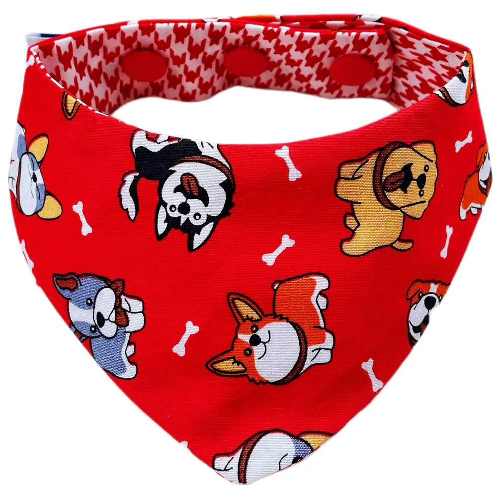 RuffCo Handcrafted Reversible Bandana For Cats & Dogs (Red Puppies) puppy food dog jerky treats dog dental treats dog chicken strips organic dog food