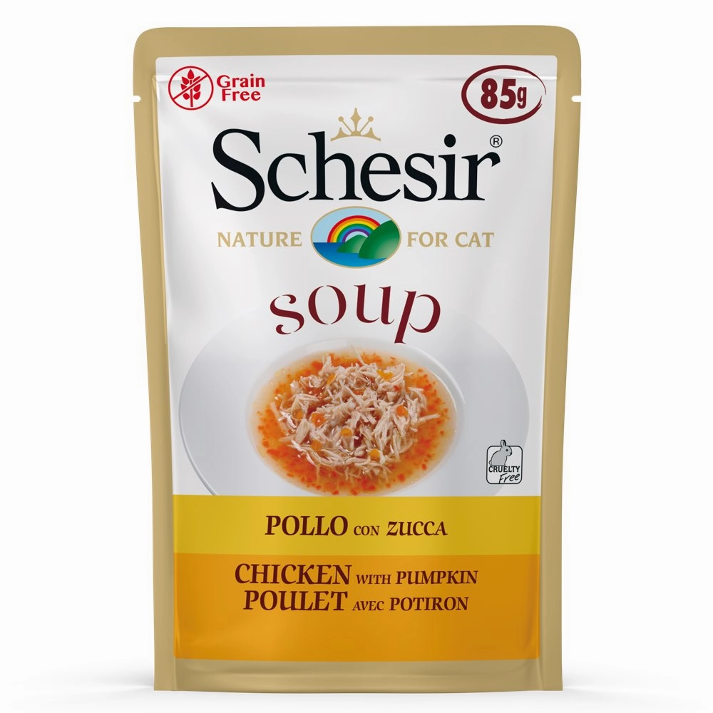 Schesir Soup With Chicken & Pumpkin Grain-Free Pouch Cat Food 85g x 12 natural cat food soft cat treats freeze dried cat food organic cat treats indoor cat food