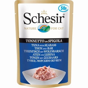 Schesir Tuna With Seabass Adult Pouch Cat Food 50g x 12 natural cat food soft cat treats freeze dried cat food organic cat treats indoor cat food