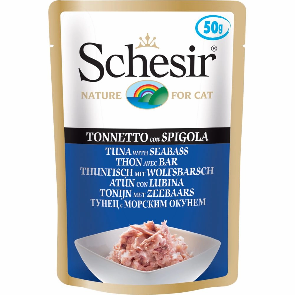 Schesir Tuna With Seabass Adult Pouch Cat Food 50g x 12 natural cat food soft cat treats freeze dried cat food organic cat treats indoor cat food