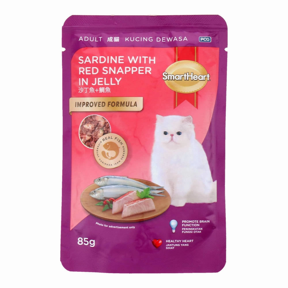 Smartheart Sardine with Red Snapper in Jelly Pouch Cat Food 85g x 12 cat snacks catnip treats healthy cat food cat reward treats low calorie cat food