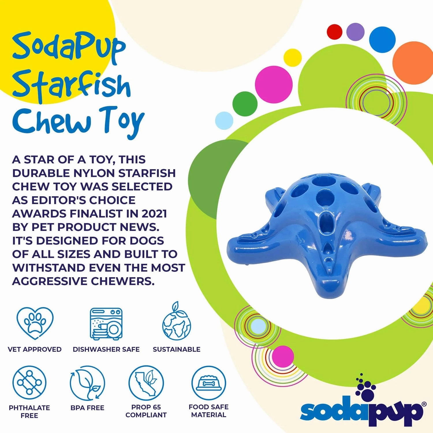 SodaPup Starfish Blue Ultra Durable Nylon Dog Toy