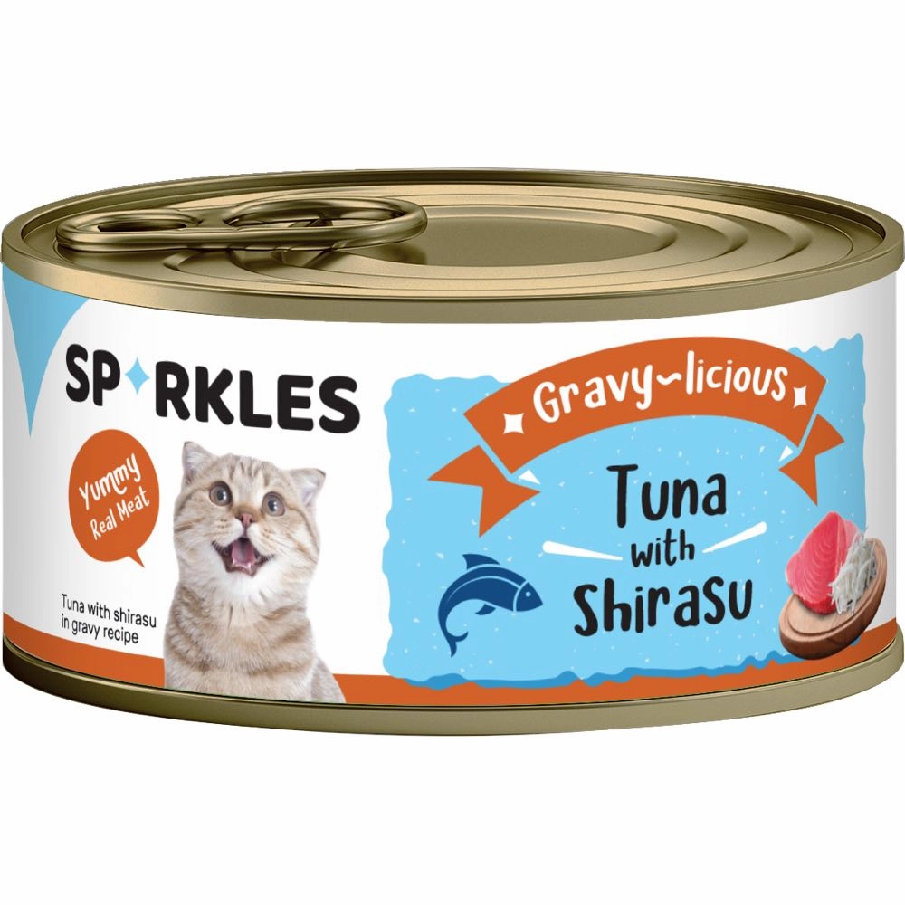 Sparkles Gravy-licious Tuna With Shirasu Canned Cat Food 80g x 24 cat snacks catnip treats healthy cat food cat reward treats low calorie cat food