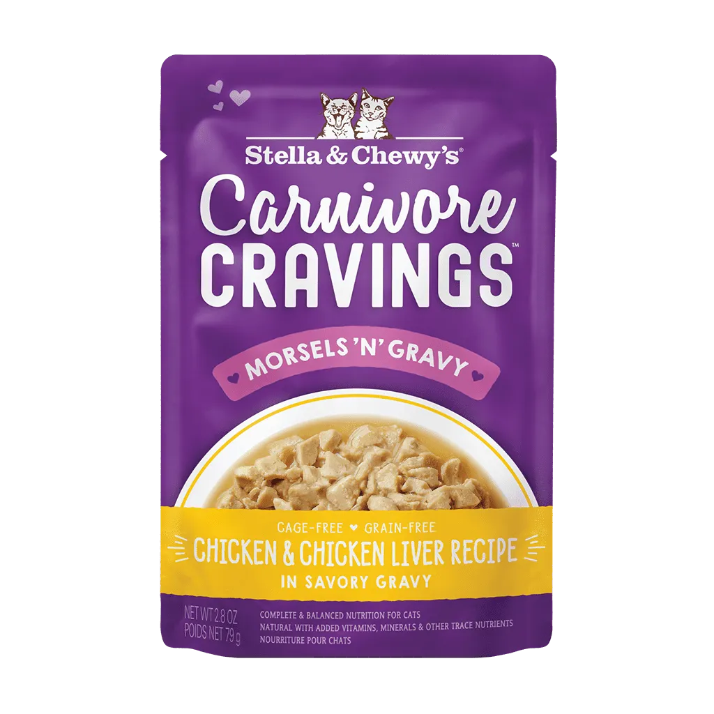Stella & Chewy's Carnivore Cravings Chicken & Chicken Liver Morsels and Gravy Recipe Wet Cat Food cat supplies cat house cat tree cat feeder cat collar