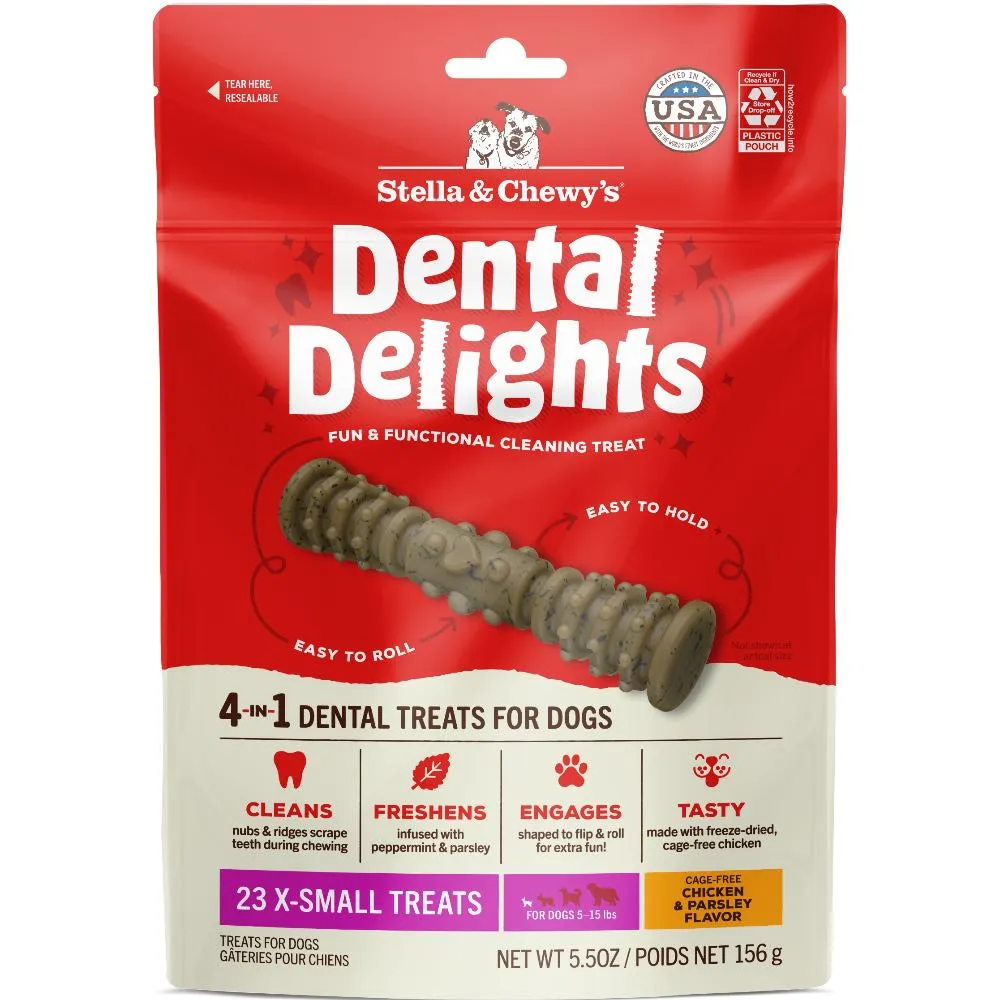 Stella & Chewy's Dental Delights 4-In-1 Dental Dog Treats 5.5oz dog sweater dog tuxedo dog dress holiday dog outfit dog birthday shirt