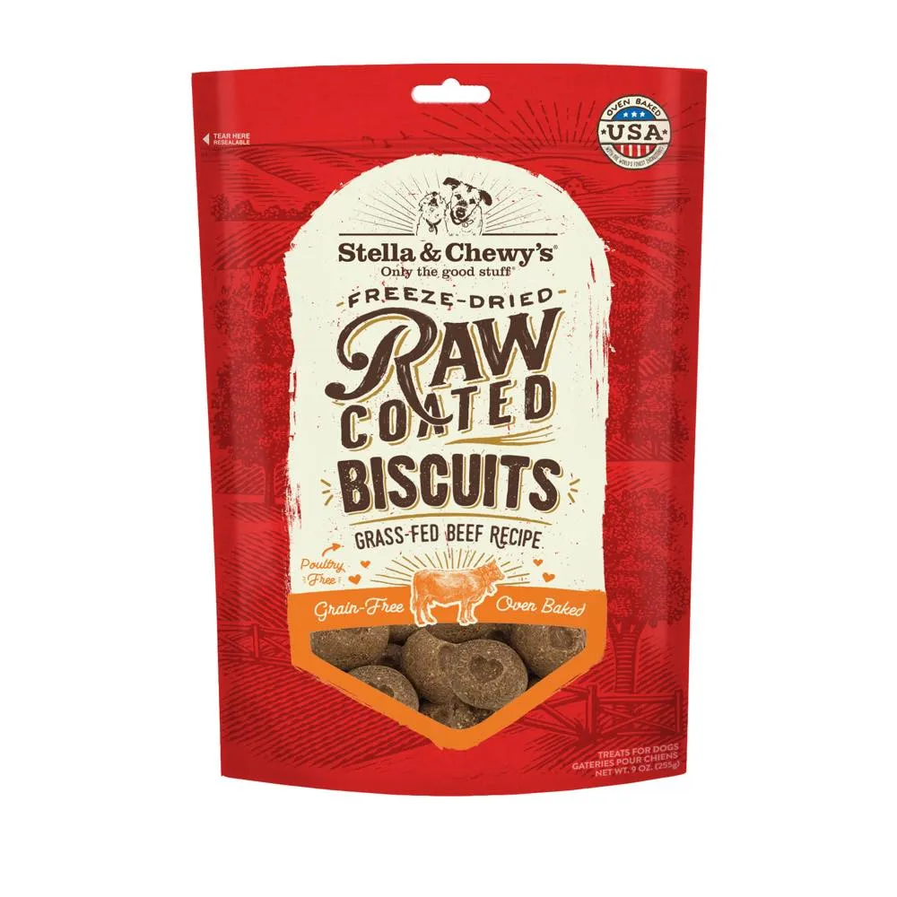 Stella & Chewys Freeze-Dried Raw Coated Biscuits Beef Grain-Free Dog Treats 9oz dog supplies dog food toys accessories dog bed