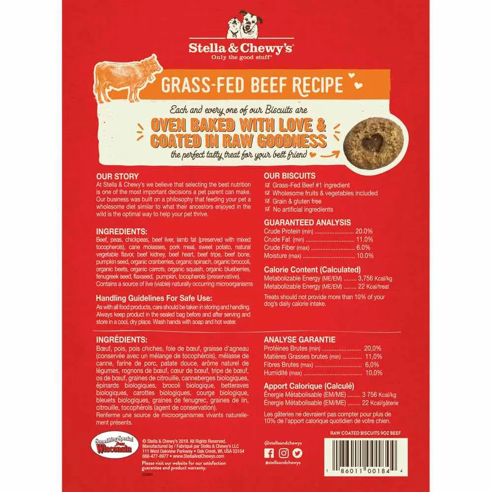 Stella & Chewys Freeze-Dried Raw Coated Biscuits Beef Grain-Free Dog Treats 9oz