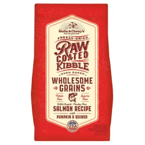 Stella & Chewys Freeze-Dried Raw Coated Kibble Wholesome Grains Salmon With Pumpkin & Quinoa Dry Dog Food dog sweater dog tuxedo dog dress holiday dog outfit dog birthday shirt