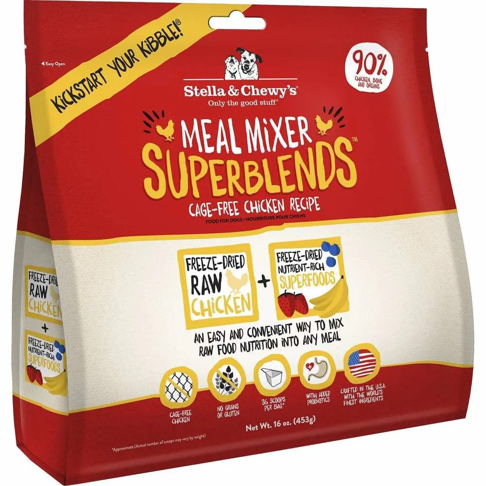 Stella & Chewy's Meal Mixer Superblends Chicken Grain-Free Freeze-Dried Raw Dog Food 16oz dog sweater dog tuxedo dog dress holiday dog outfit dog birthday shirt
